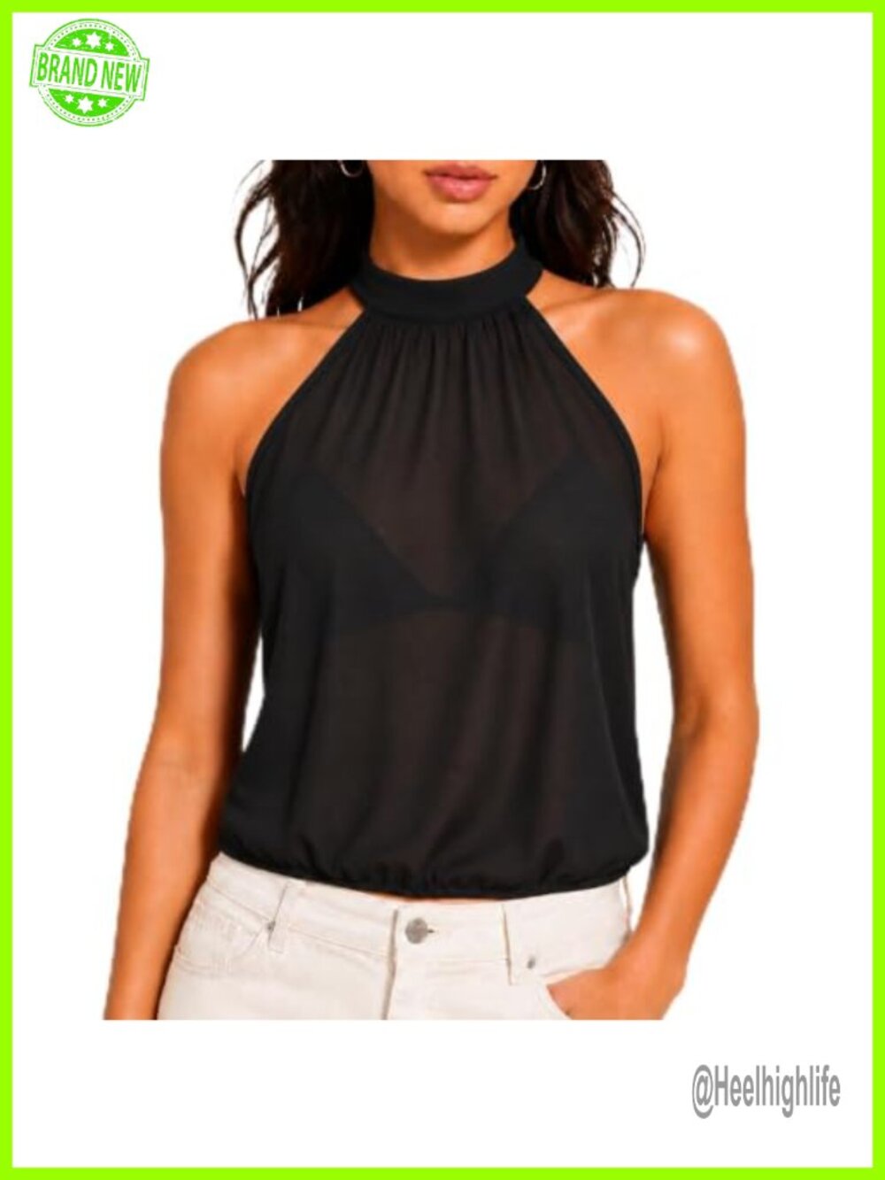 Sheer Mesh Halter Neck Crop Top Open Back Going Out Top